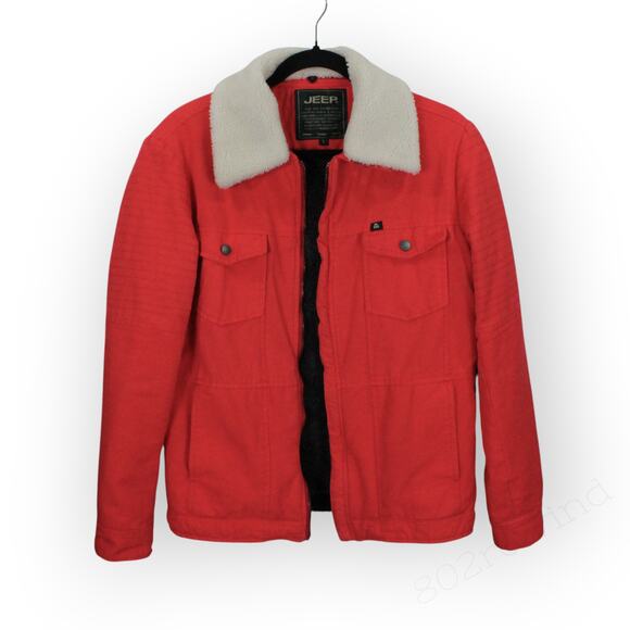 Vintage JEEP Canvas Sherpa-Lined Jacket Trucker Utility RemovableCollar - Picture 5 of 12